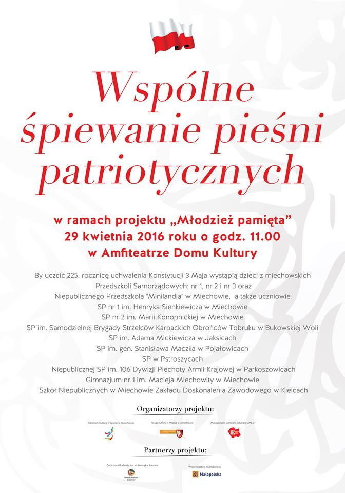 Trzy Tytuły Pieśni Patriotycznych Związanych Z Legionami Polskimi Wspólne śpiewanie pieśni patriotycznych | Gmina i Miasto Miechów
