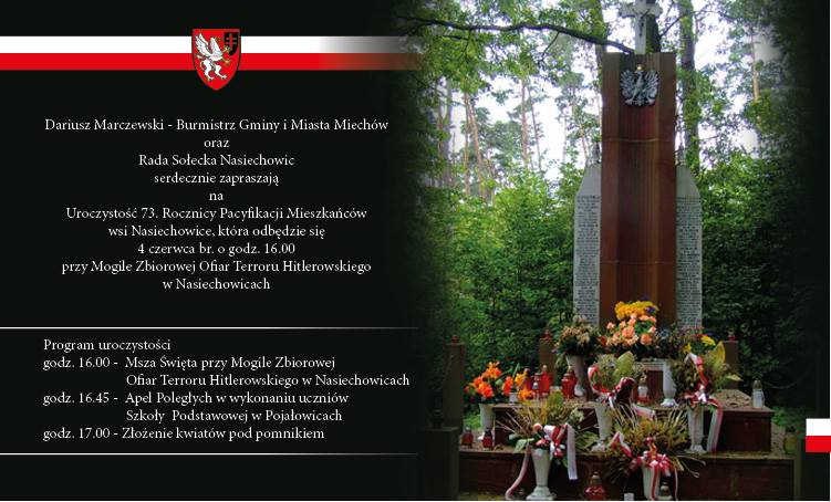 73. rocznica pacyfikacji mieszkańców wsi Nasiechowice - zaproszenie
