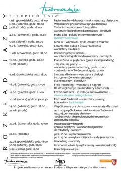 Program zajęć w Twórcowni na sierpień 2016